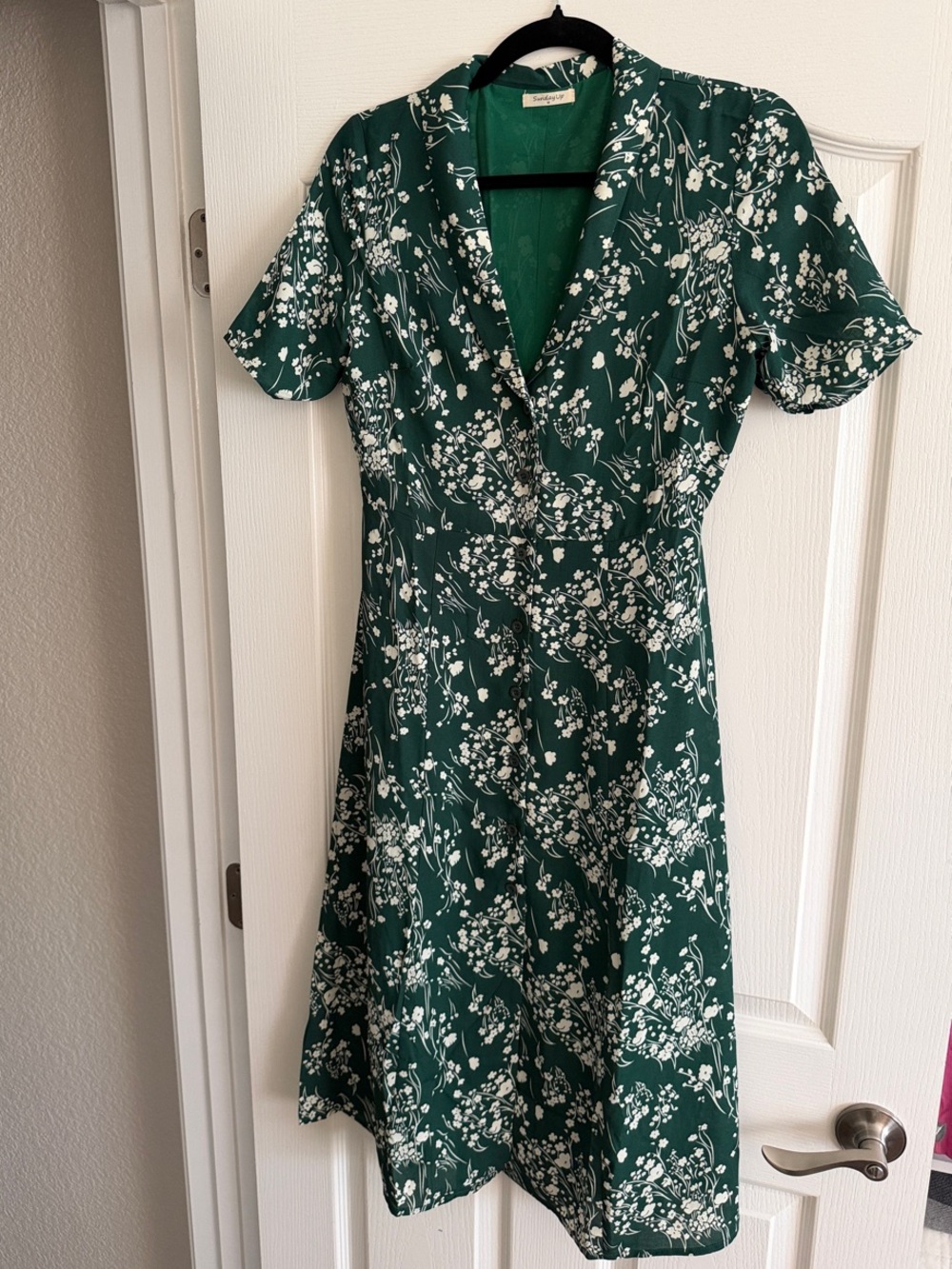 Medium Green Floral Wrap Dress - Women's Short Sleeve